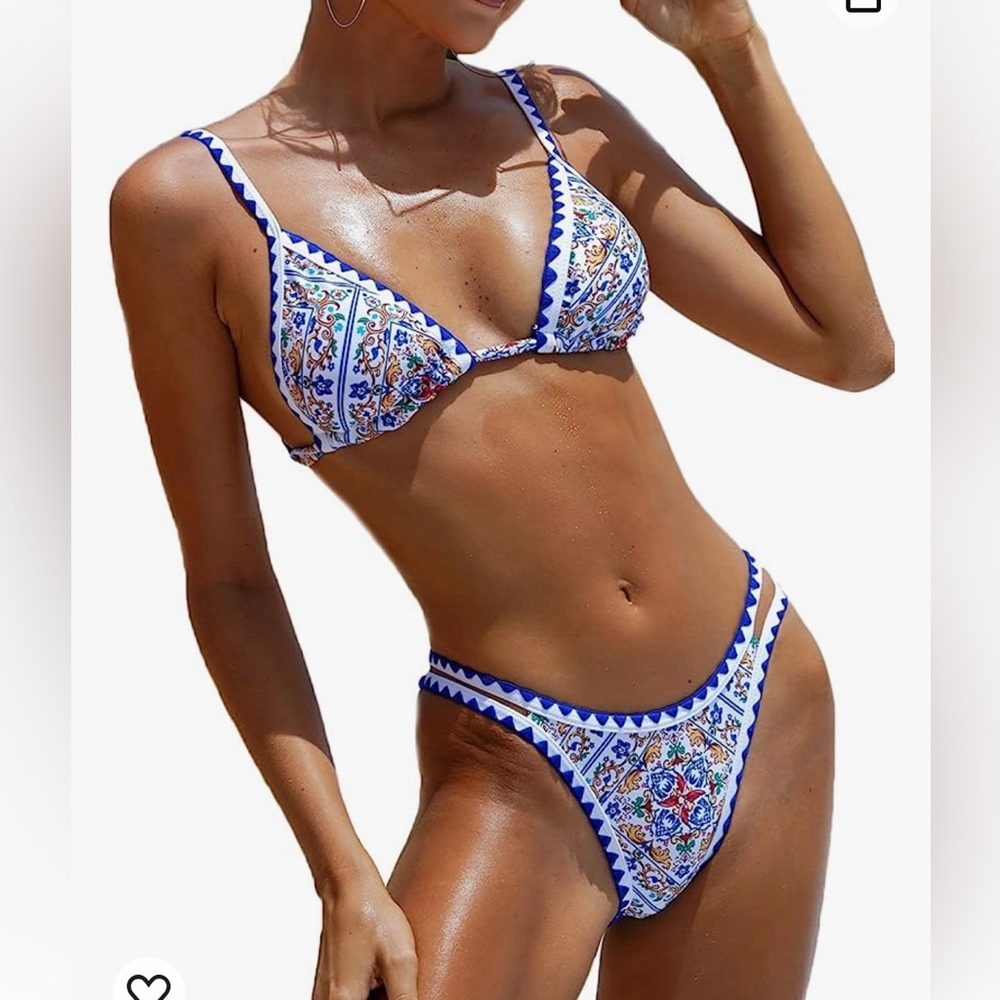 NEW Two Piece Bikini Triangle Blue Tropical XS